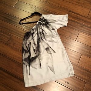 LC one shoulder silky silver dress
